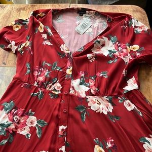 Torrid NWT Red Floral Shirt Dress